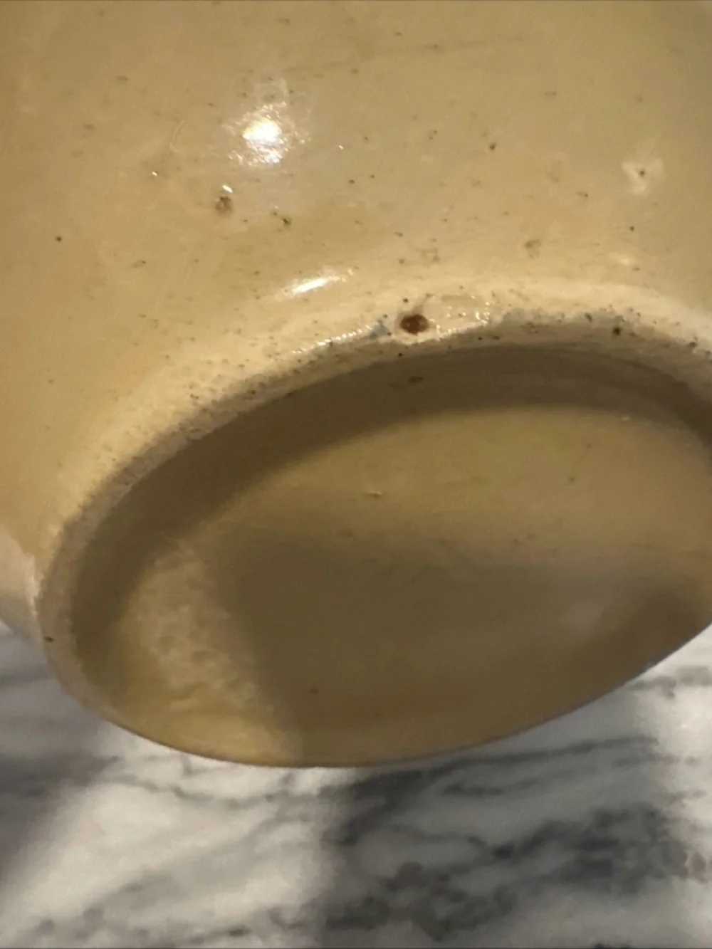 Antique yellow ware Stoneware Mixing Bowl with Blue Band